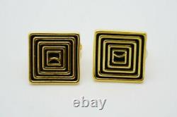 Black Maze Square Clip On Earrings, Gold Tone, Enamel, Swarovski Element Women