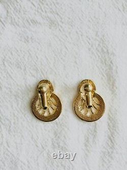 Black Oval Enamel Hollow Circle Fan Retro Elegant Clip Earrings Gold Women Her