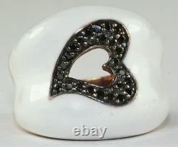 Bnwot Rose Gold Sterling Silver White Enamel 1/2 Carat Black Diamond Heart Ring