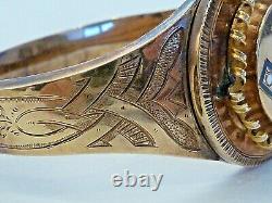 C. 1860 Antique Russian 14k Rose Gold Locket Bracelet, White & Black Enamel Inlay
