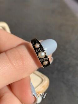 C. 1865 18ct Yellow Gold Black Enamel And Pearl'In Memory Of' Mourning Ring