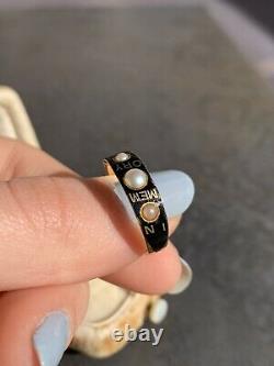 C. 1865 18ct Yellow Gold Black Enamel And Pearl'In Memory Of' Mourning Ring