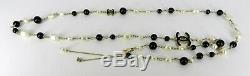 CHANEL Black & White 2012 COLLECTION CC ENAMEL 46 LONG PEARL & BEAD NECKLACE