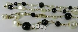 CHANEL Black & White 2012 COLLECTION CC ENAMEL 46 LONG PEARL & BEAD NECKLACE