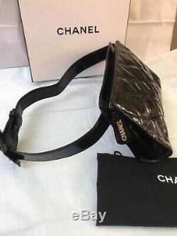 CHANEL CC Matelasse Waist Pouch Bum Bag Enamel Patent Leather Black Gold