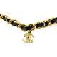 Chanel Chain Choker Necklace Enamel Rhinestone Black Gold 95p Vintage 90111334