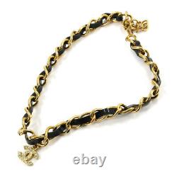 CHANEL Chain Choker Necklace Enamel Rhinestone Black Gold 95P Vintage 90111334