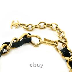 CHANEL Chain Choker Necklace Enamel Rhinestone Black Gold 95P Vintage 90121627