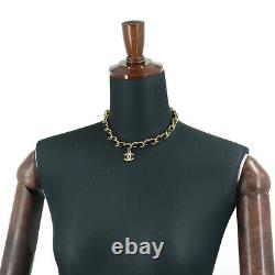 CHANEL Chain Choker Necklace Enamel Rhinestone Black Gold 95P Vintage 90121627
