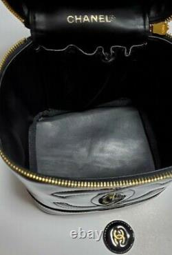 CHANEL Coco Mark Vanity Bag Enamel Patent Leather Black Gold Woman #8284A