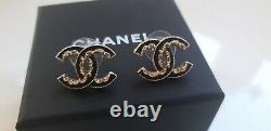 CHANEL Enamel chain cc Baroque Earrings Black Gold