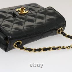 CHANEL Mini Matelasse Chain Flap Shoulder Bag Enamel Black Gold CC Auth ar6839A