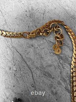 CHRISTIAN DIOR PARIS Black Enamel Gold NECKLACE EARRING SET Chain Vintage Gift