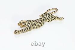 CINER Gold Tone Black Enamel Crystal Tiger Jaguar Brooch
