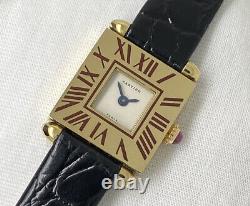 Cartier Quadrant Paris Dial 18ct Gold Enamel Unique Rare Watch 19mm Ladies