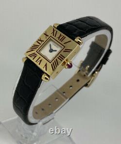 Cartier Quadrant Paris Dial 18ct Gold Enamel Unique Rare Watch 19mm Ladies