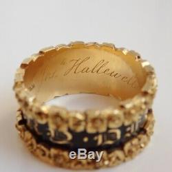 Cased Antique Georgian 18ct Gold & Black Enamel Mourning Ring c1826 Near Mint