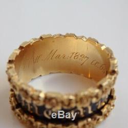 Cased Antique Georgian 18ct Gold & Black Enamel Mourning Ring c1826 Near Mint