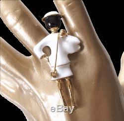 Chanel 2016 White with Black Hair Gold Enamelled CoCo Brooch Vip
