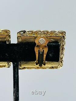 Chanel France Vintage Authentic Gold Plated Black Enamel Logo Clip Earrings