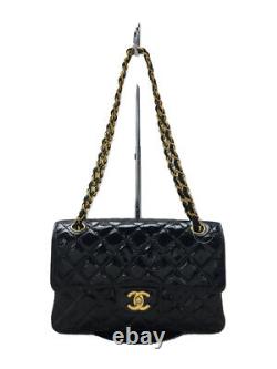 Chanel Matelasse Double Face Chain Shoulder Bag Enamel Black Plain Turnlock