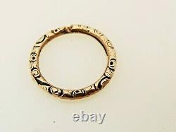 Chased High Carat Gold Black Enamel Ornate Split Ring