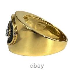 Chic Italian 18K Yellow Gold, Diamond and Black Enamel, Unisex Cigar Band Ring