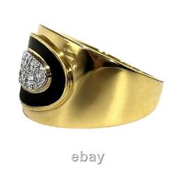 Chic Italian 18K Yellow Gold, Diamond and Black Enamel, Unisex Cigar Band Ring