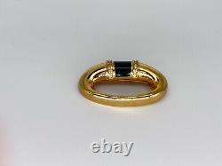 Christian Dior 1980s Vintage Oval Enamel Black Crystals Brooch, Gold Plated Tone