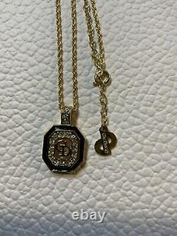 Christian Dior Black Enamel Rhinestones Gold tone Necklace 15-17 NWOT