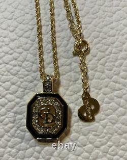 Christian Dior Black Enamel Rhinestones Gold tone Necklace 15-17 NWOT