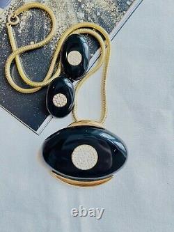 Christian Dior GROSSE 1972 Black Enamel Crystals Large Oval Jewellery Set, Gold