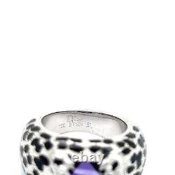Christian Dior Leopard Amethyst Enamel Black Spots 18k White Gold Ring Size 51