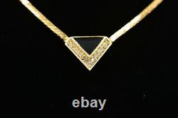 Christian Dior Signed Vintage Collar Necklace Black Enamel Rhinestone Gold 1D