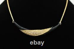 Christian Dior Signed Vintage Collar Necklace Rhinestone Gold Black Enamel Bin3