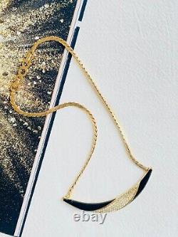 Christian Dior Vintage 1970s Black Enamel Crystal Long Pendant Necklace, Gold
