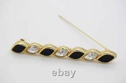 Christian Dior Vintage 1980s Bar Swarovski Crystals Black Enamel Brooch, Gold