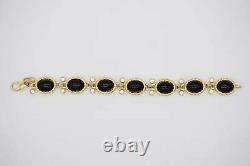 Christian Dior Vintage 1980s Black Onyx Oval Beaded White Crystal Bracelet, Gold