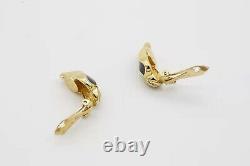 Christian Dior Vintage 1980s Crystals Black Enamel Leaf Clip On Earrings Gold