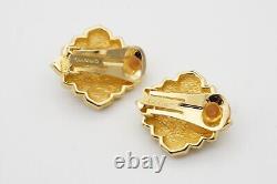 Christian Dior Vintage 1980s Oval Pearl Crystal Black Enamel Clip, Earrings Gold