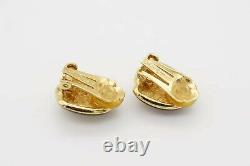 Christian Dior Vintage 1980s Oval Whole Crystal Black Enamel Clip Earrings, Gold