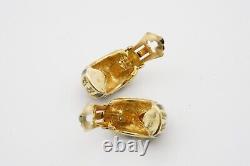 Christian Dior Vintage 1980s Ruby Gripoix Black Crystal Hoop Clip Earrings, Gold