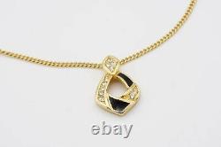 Christian Dior Vintage 1980s Swarovski Crystals Black Enamel Necklace, Gold Tone