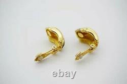 Christian Dior Vintage Black Enamel Shell Fan Clip On Earrings, Gold Plated