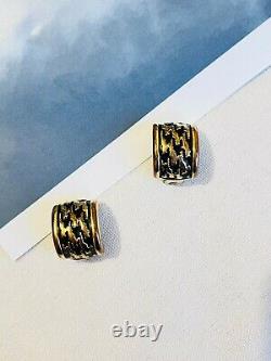 Christian Dior Vintage Black Ripple Enamel Half Hoop C Clip On Earrings, Gold