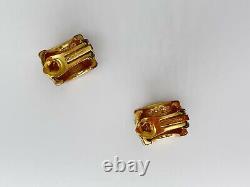 Christian Dior Vintage Black Ripple Enamel Half Hoop C Clip On Earrings, Gold