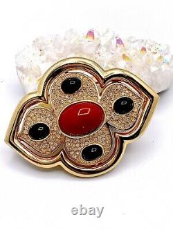 Christian Dior Vintage Brooch In Gold Tone, Black And Red