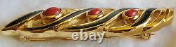 Christian Dior Vintage Brooch In Gold Tone, Black Enamel And Red Coral