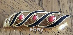 Christian Dior Vintage Brooch In Gold Tone, Black Enamel And Red Coral