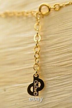 Christian Dior Vintage Pendant Necklace Black Enamel Rhinestone Gold Chain BinA